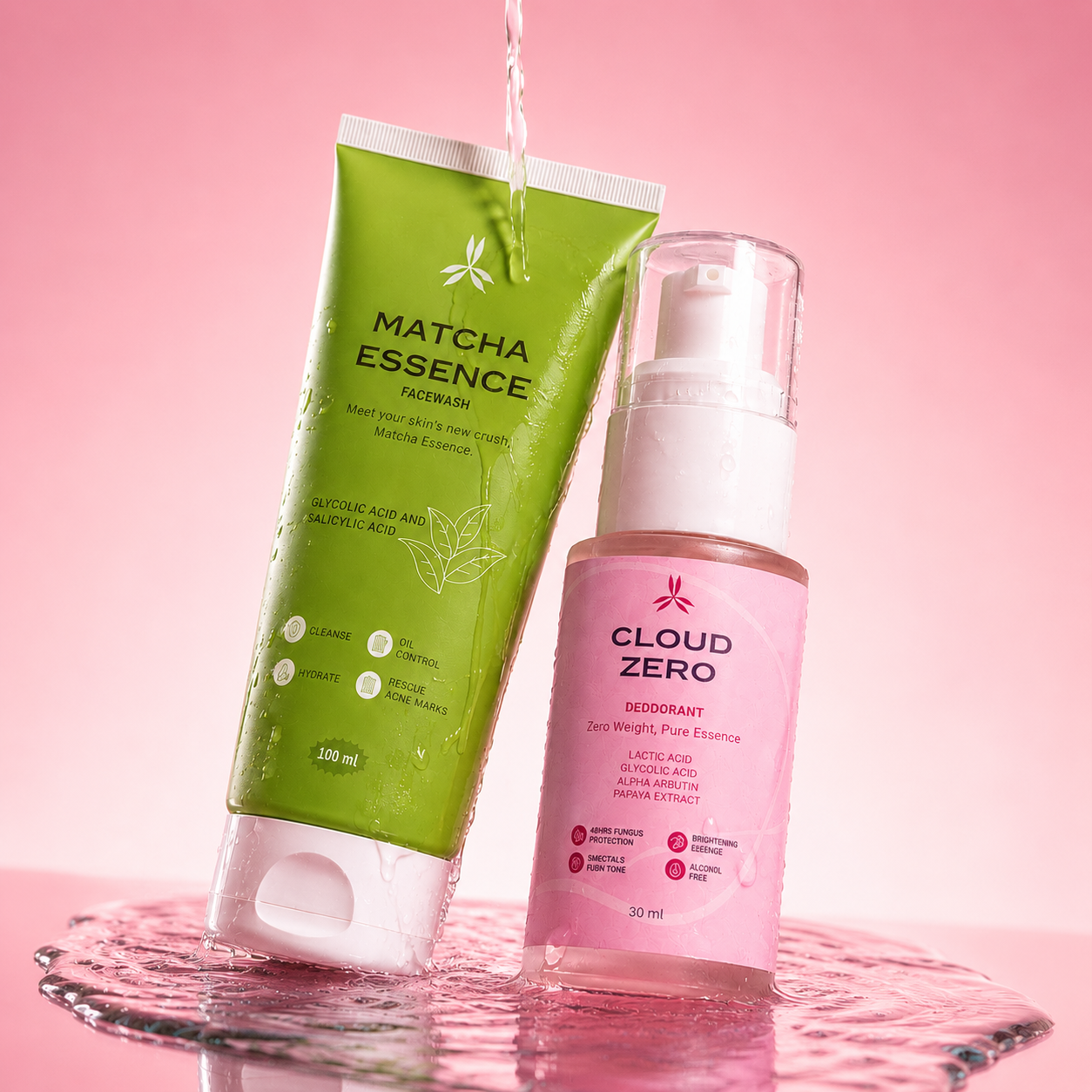 GloreSense Fresh Duo Bundle Matcha Facewash and Cloud Zero Deodorant Pakistan
