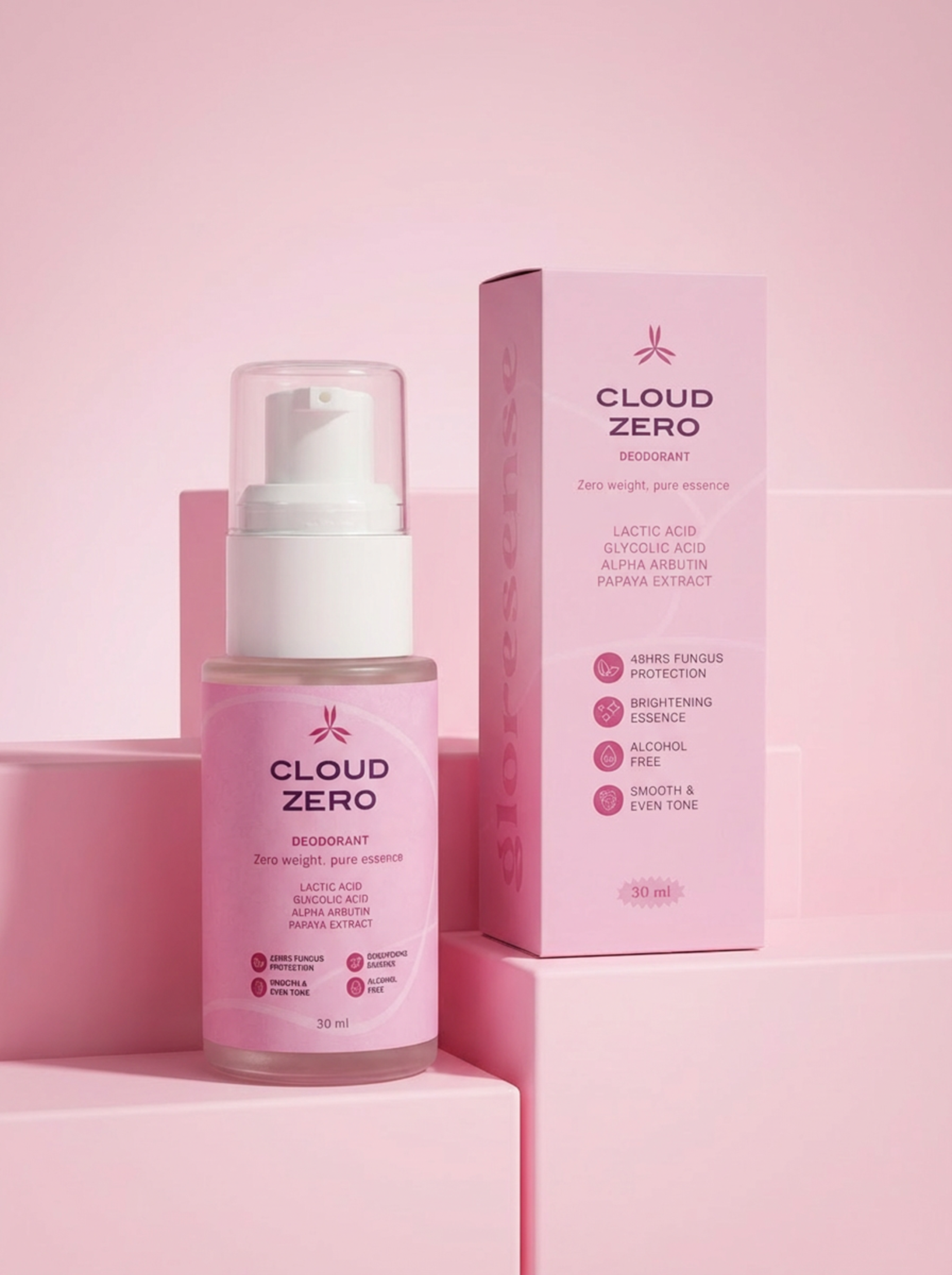 Cloud Zero skincare product with packaging on a pink background