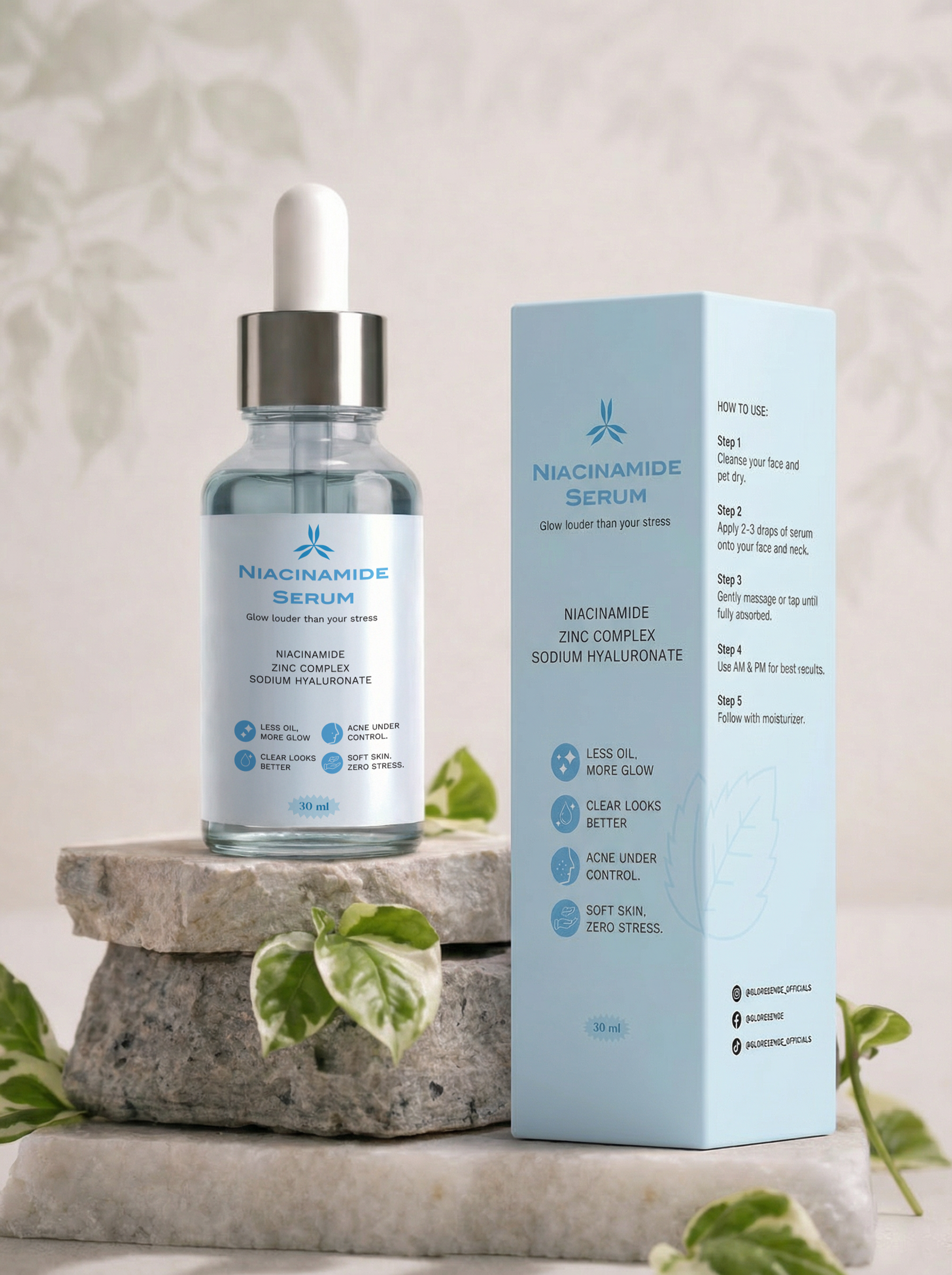 GloreSense Niacinamide Zinc Serum best serum for oily skin pore control, acne control Pakistan